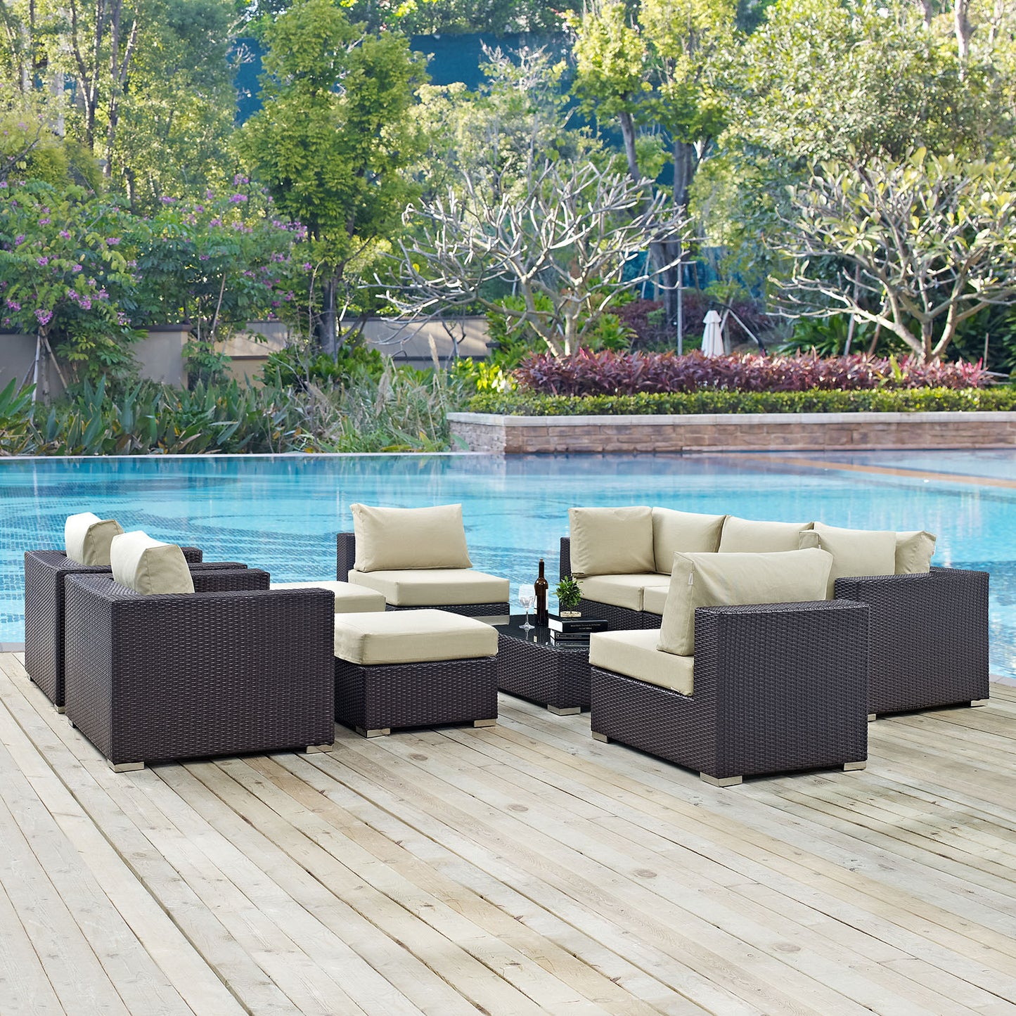 Convene 10 Piece Outdoor Patio Sectional Set Espresso Beige EEI-2169-EXP-BEI-SET