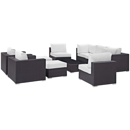 Convene 10 Piece Outdoor Patio Sectional Set Espresso White EEI-2169-EXP-WHI-SET