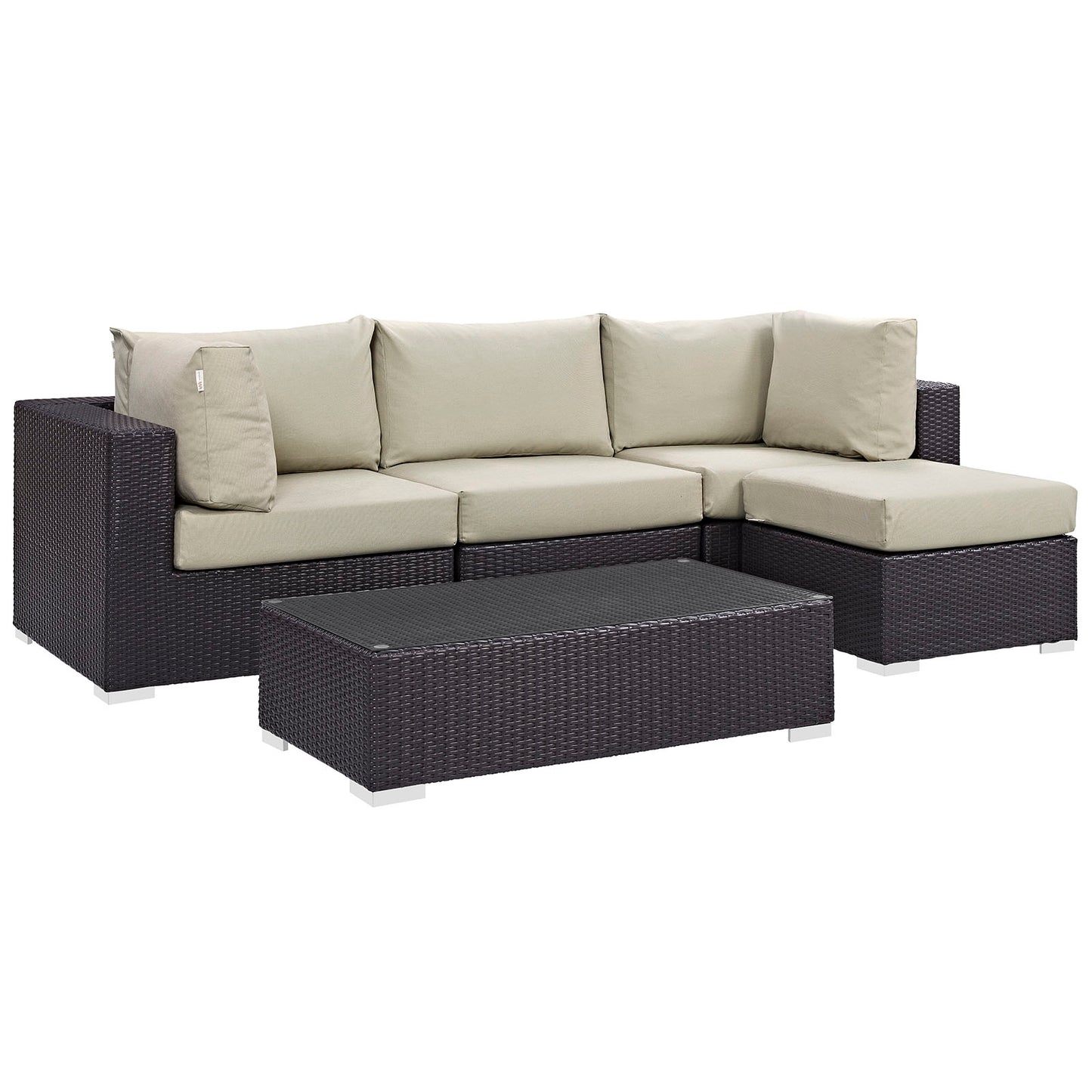 Convene 5 Piece Outdoor Patio Sectional Set Espresso Beige EEI-2172-EXP-BEI-SET