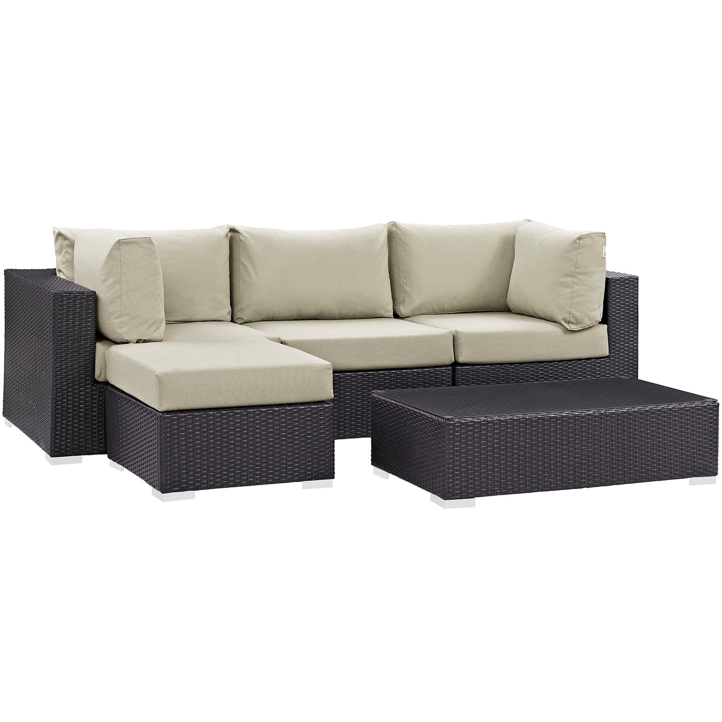 Convene 5 Piece Outdoor Patio Sectional Set Espresso Beige EEI-2172-EXP-BEI-SET