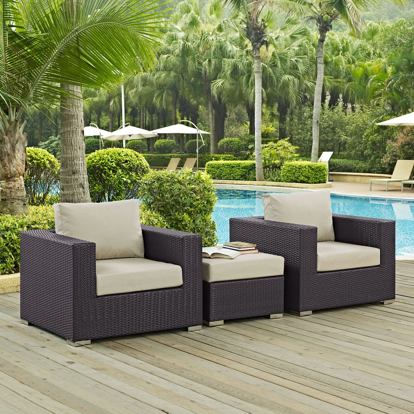 Convene 3 Piece Outdoor Patio Sofa Set Espresso Beige EEI-2174-EXP-BEI-SET