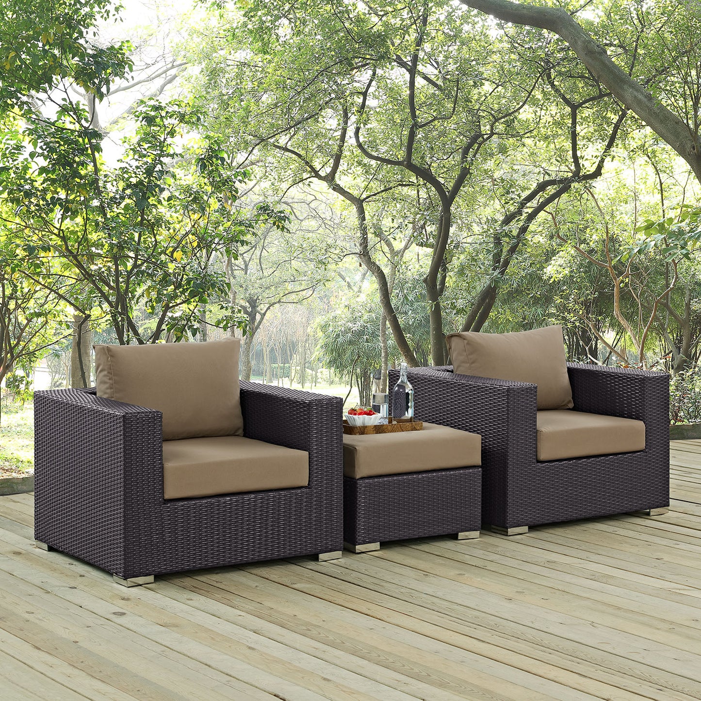 Convene 3 Piece Outdoor Patio Sofa Set Espresso Mocha EEI-2174-EXP-MOC-SET