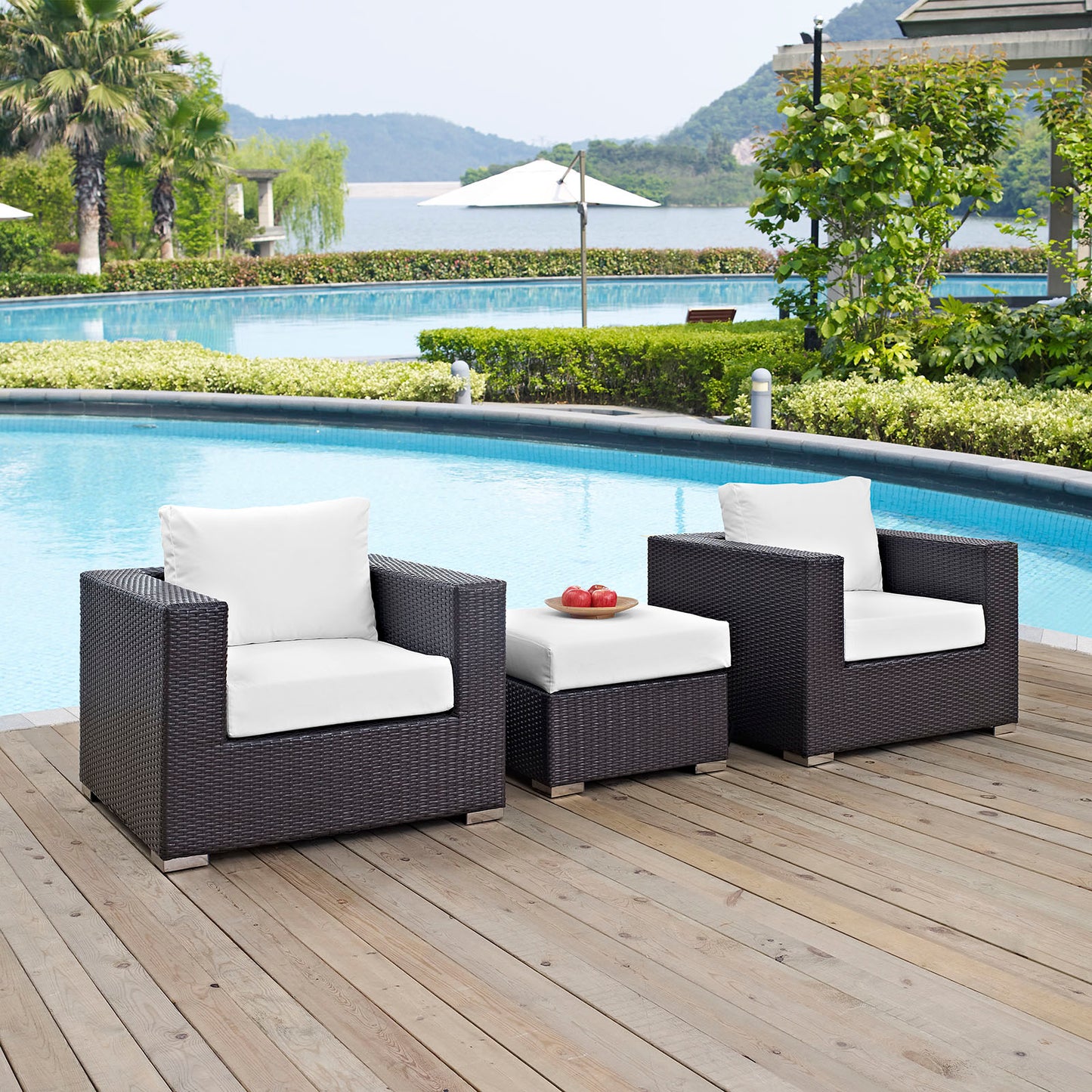 Convene 3 Piece Outdoor Patio Sofa Set Espresso White EEI-2174-EXP-WHI-SET