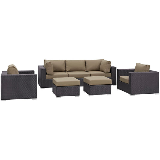 Convene 7 Piece Outdoor Patio Sectional Set Espresso Mocha EEI-2200-EXP-MOC-SET