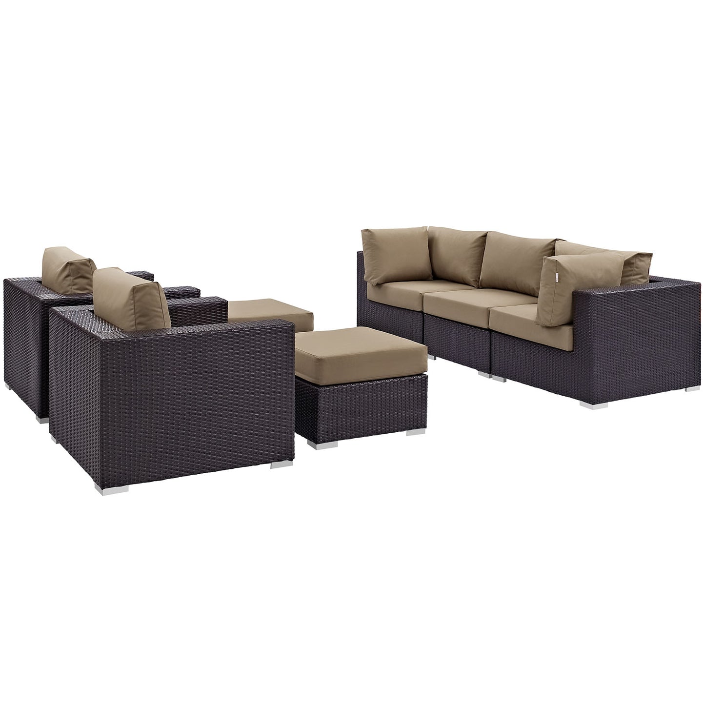 Convene 7 Piece Outdoor Patio Sectional Set Espresso Mocha EEI-2200-EXP-MOC-SET