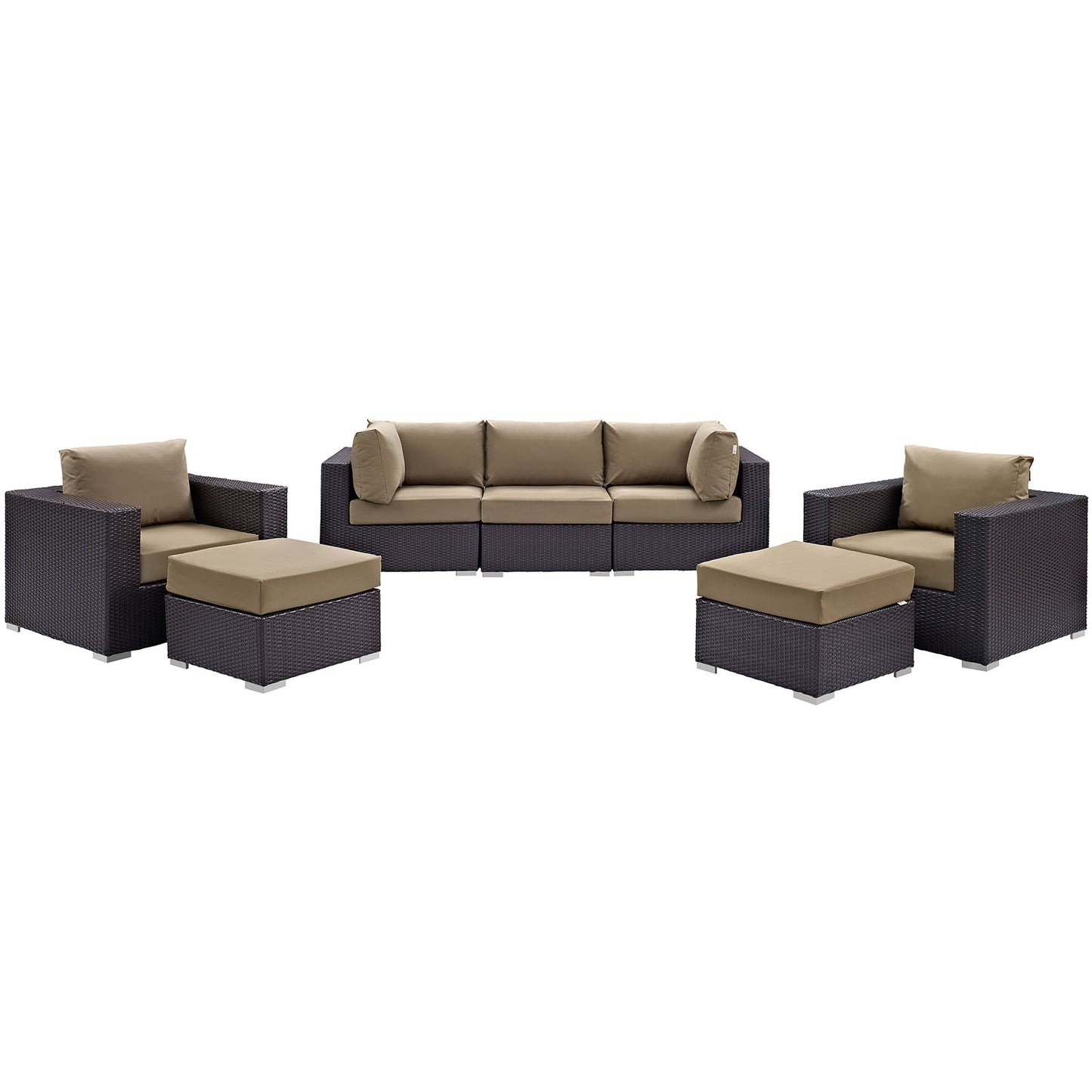 Convene 7 Piece Outdoor Patio Sectional Set Espresso Mocha EEI-2200-EXP-MOC-SET