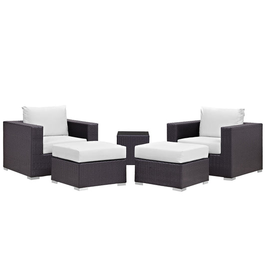 Convene 5 Piece Outdoor Patio Sectional Set Espresso White EEI-2201-EXP-WHI-SET