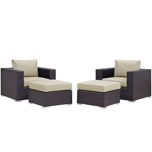 Convene 4 Piece Outdoor Patio Sectional Set Espresso Beige EEI-2202-EXP-BEI-SET