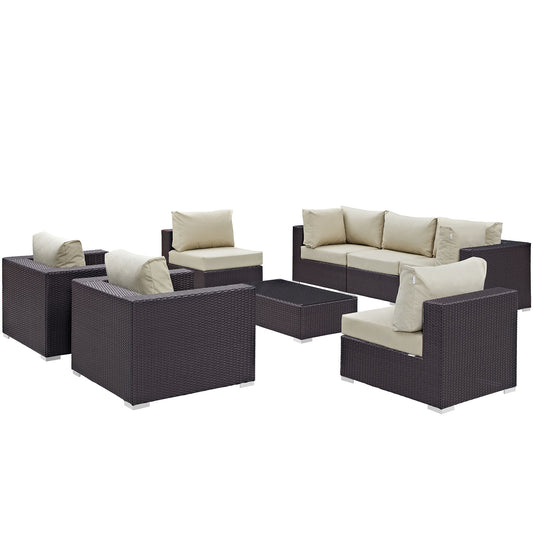 Convene 8 Piece Outdoor Patio Sectional Set Espresso Beige EEI-2203-EXP-BEI-SET