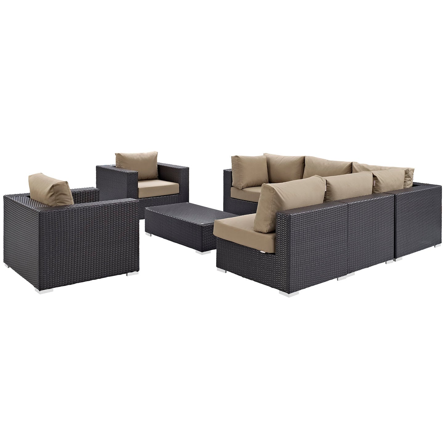 Convene 8 Piece Outdoor Patio Sectional Set Espresso Mocha EEI-2203-EXP-MOC-SET