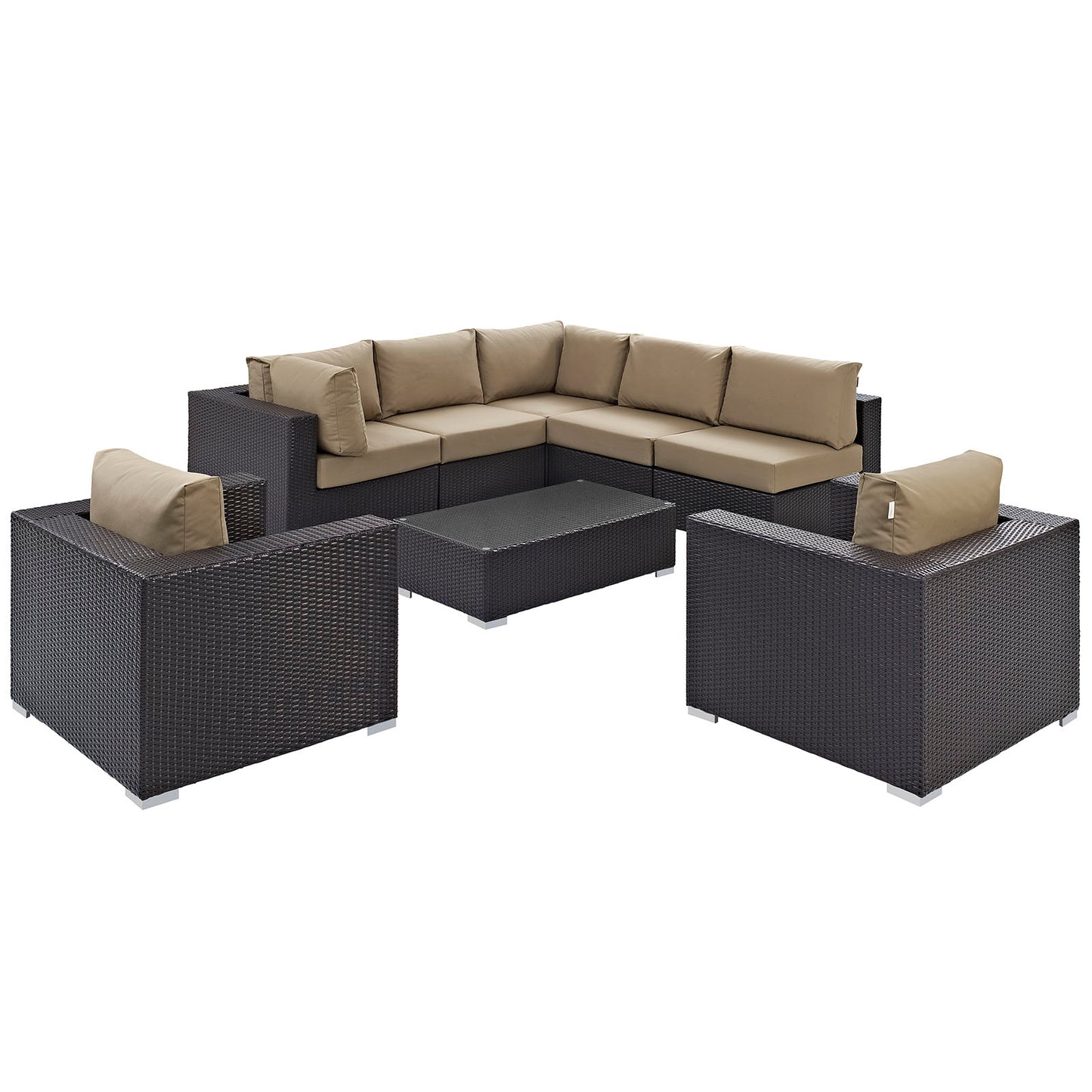 Convene 8 Piece Outdoor Patio Sectional Set Espresso Mocha EEI-2203-EXP-MOC-SET