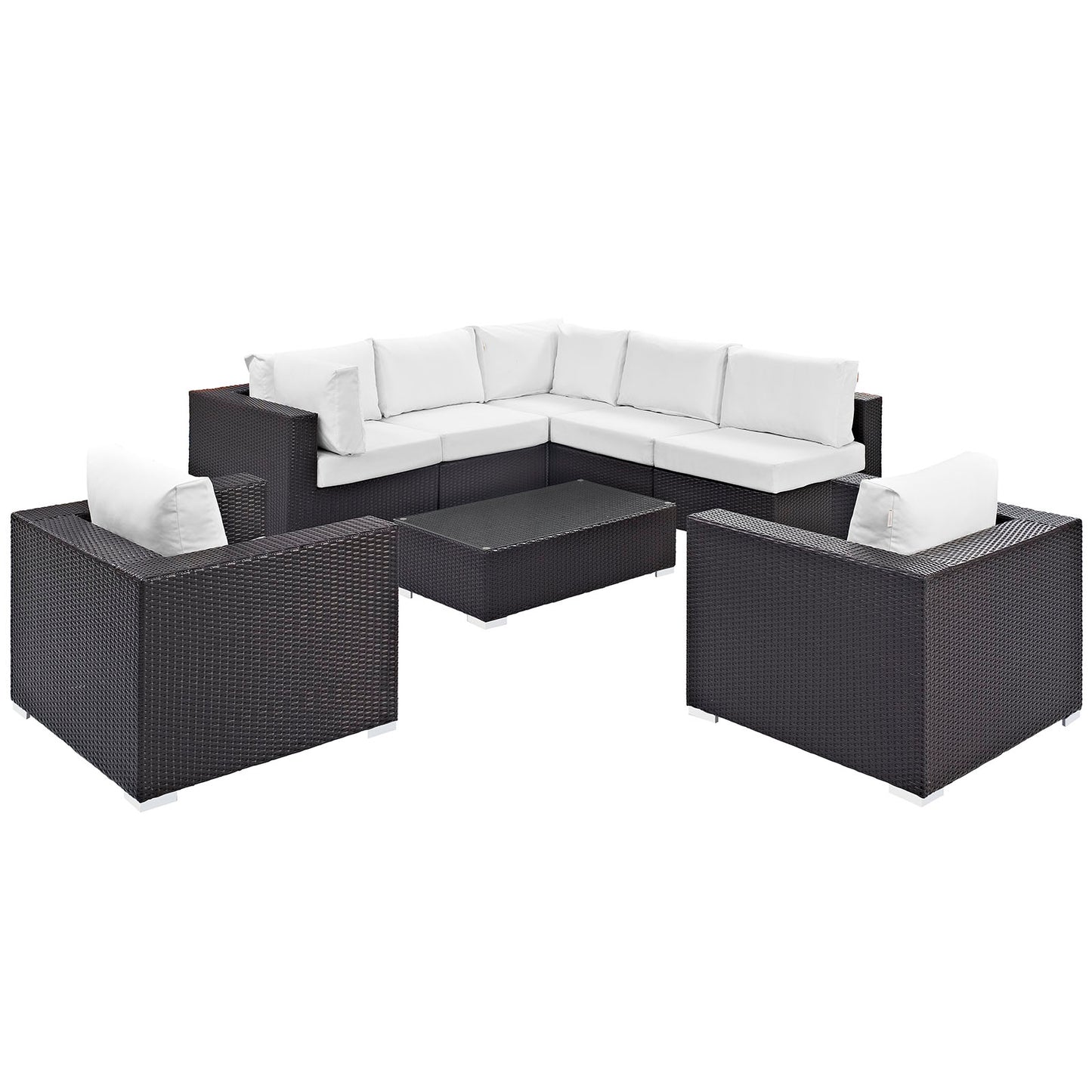 Convene 8 Piece Outdoor Patio Sectional Set Espresso White EEI-2203-EXP-WHI-SET