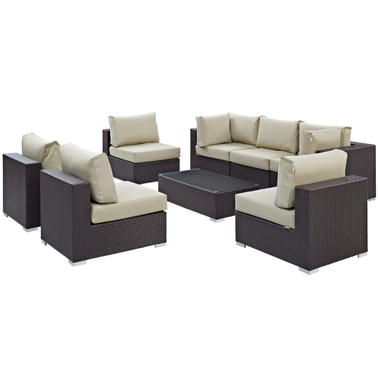 Convene 8 Piece Outdoor Patio Sectional Set Espresso Beige EEI-2205-EXP-BEI-SET