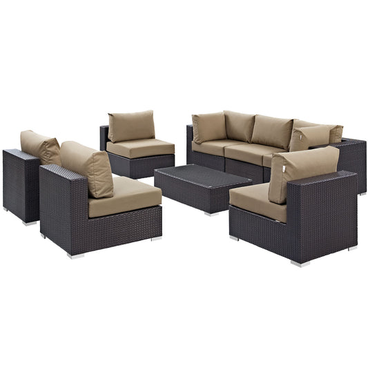 Convene 8 Piece Outdoor Patio Sectional Set Espresso Mocha EEI-2205-EXP-MOC-SET