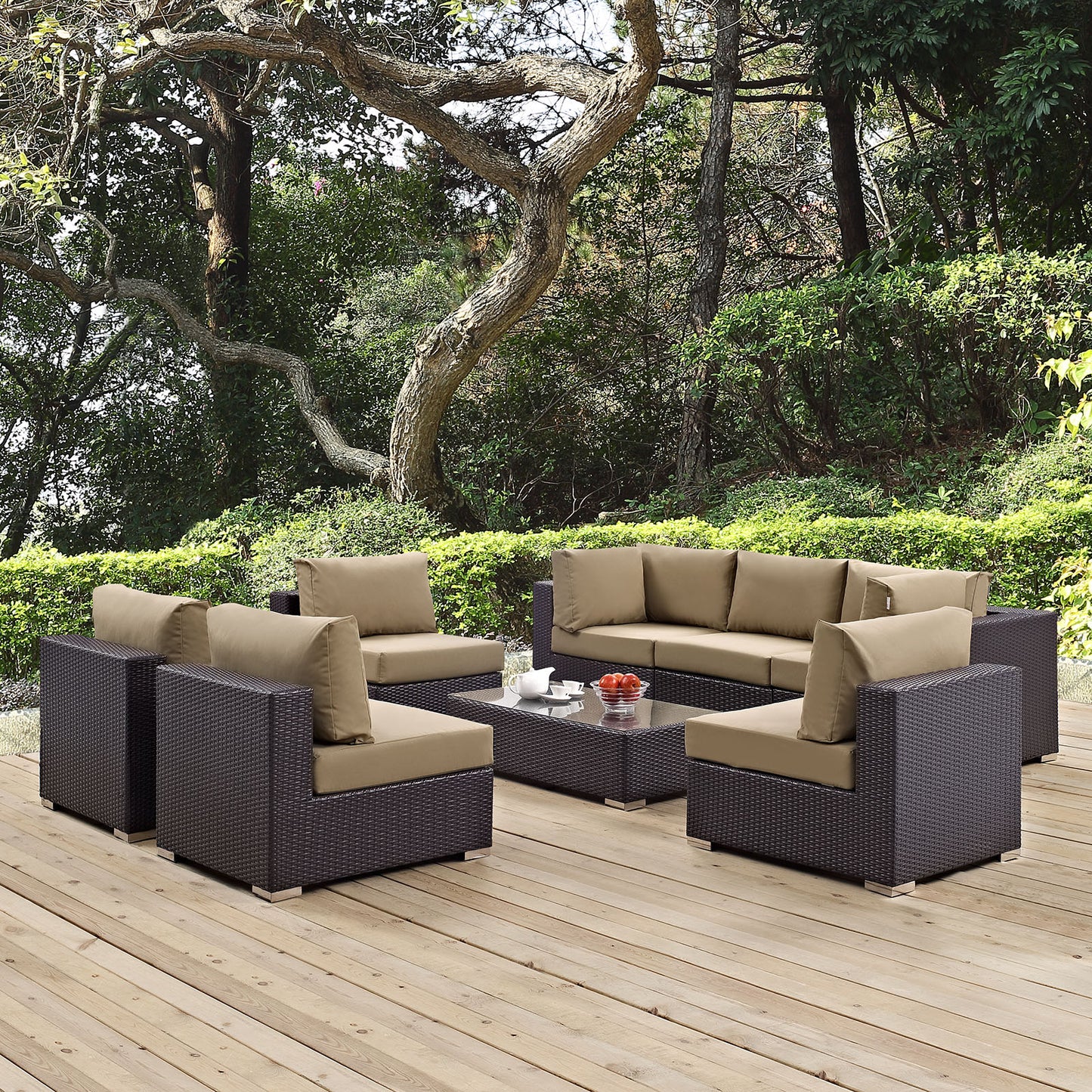 Convene 8 Piece Outdoor Patio Sectional Set Espresso Mocha EEI-2205-EXP-MOC-SET