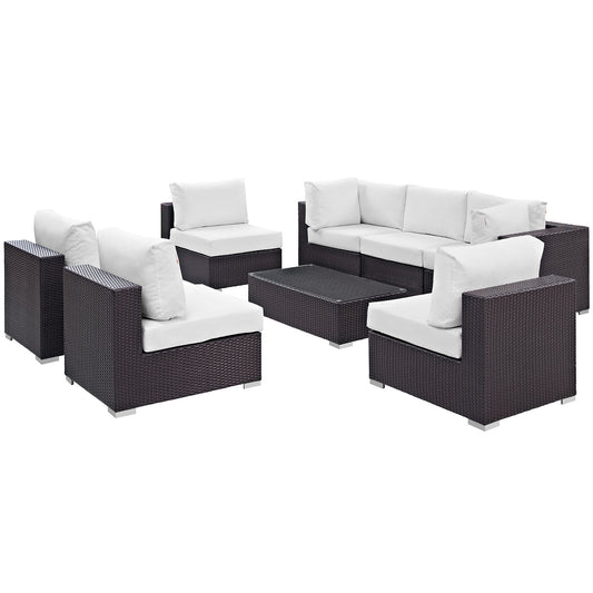 Convene 8 Piece Outdoor Patio Sectional Set Espresso White EEI-2205-EXP-WHI-SET