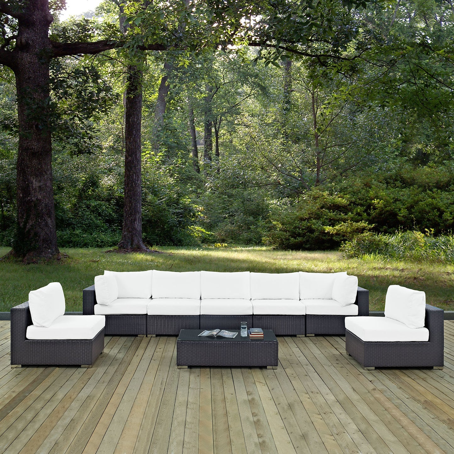 Convene 8 Piece Outdoor Patio Sectional Set Espresso White EEI-2205-EXP-WHI-SET