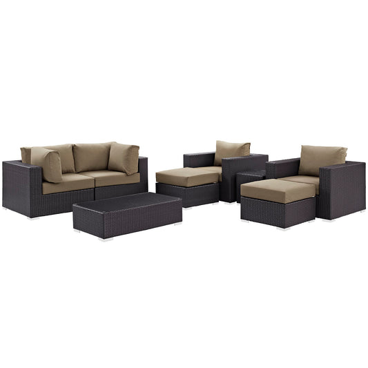 Convene 8 Piece Outdoor Patio Sectional Set Espresso Mocha EEI-2206-EXP-MOC-SET