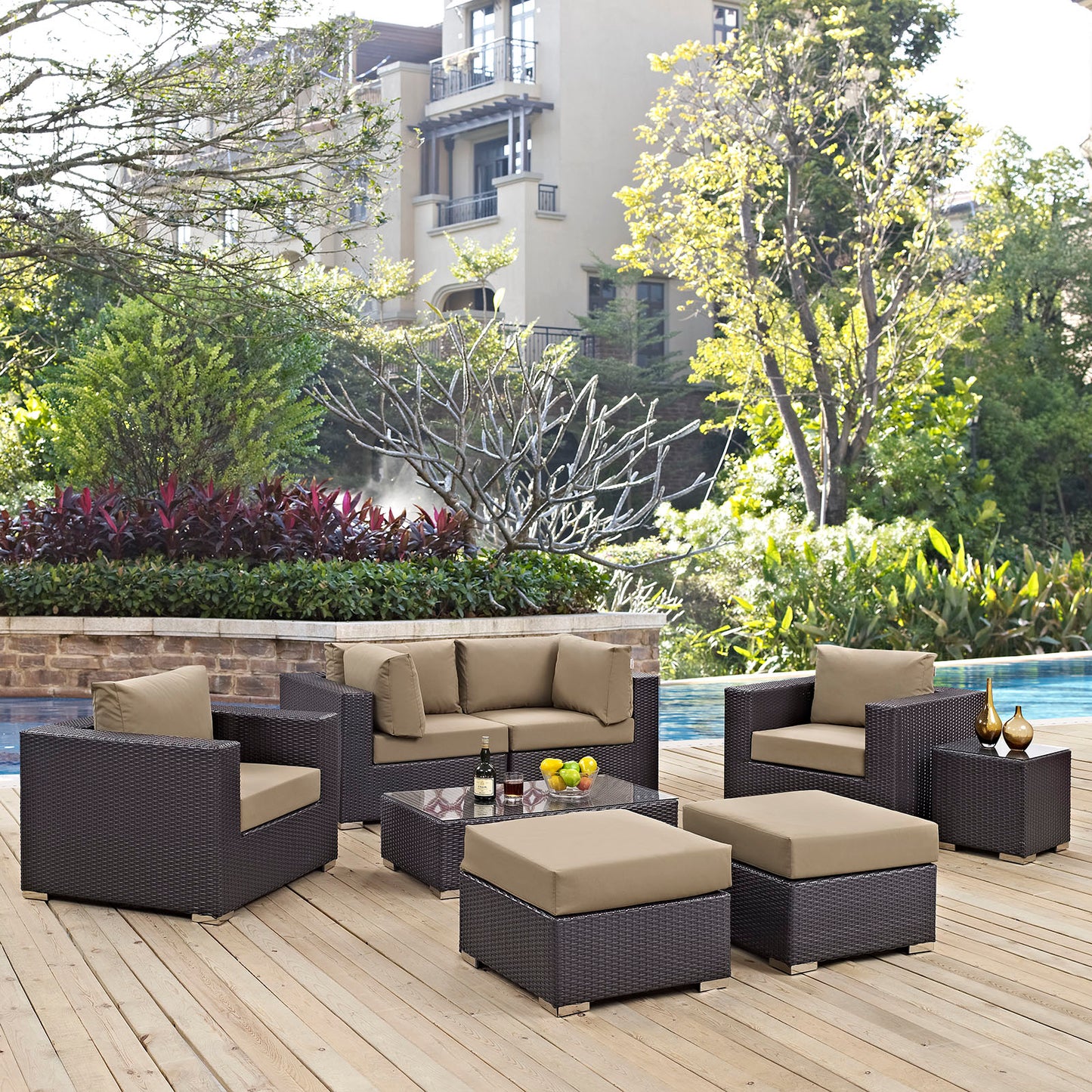 Convene 8 Piece Outdoor Patio Sectional Set Espresso Mocha EEI-2206-EXP-MOC-SET