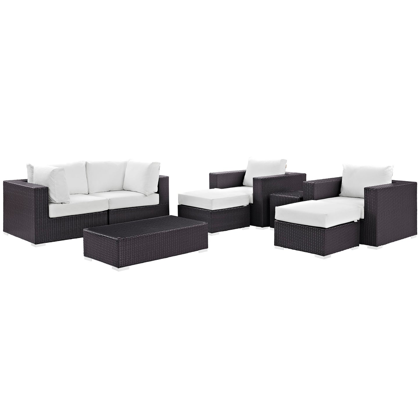 Convene 8 Piece Outdoor Patio Sectional Set Espresso White EEI-2206-EXP-WHI-SET