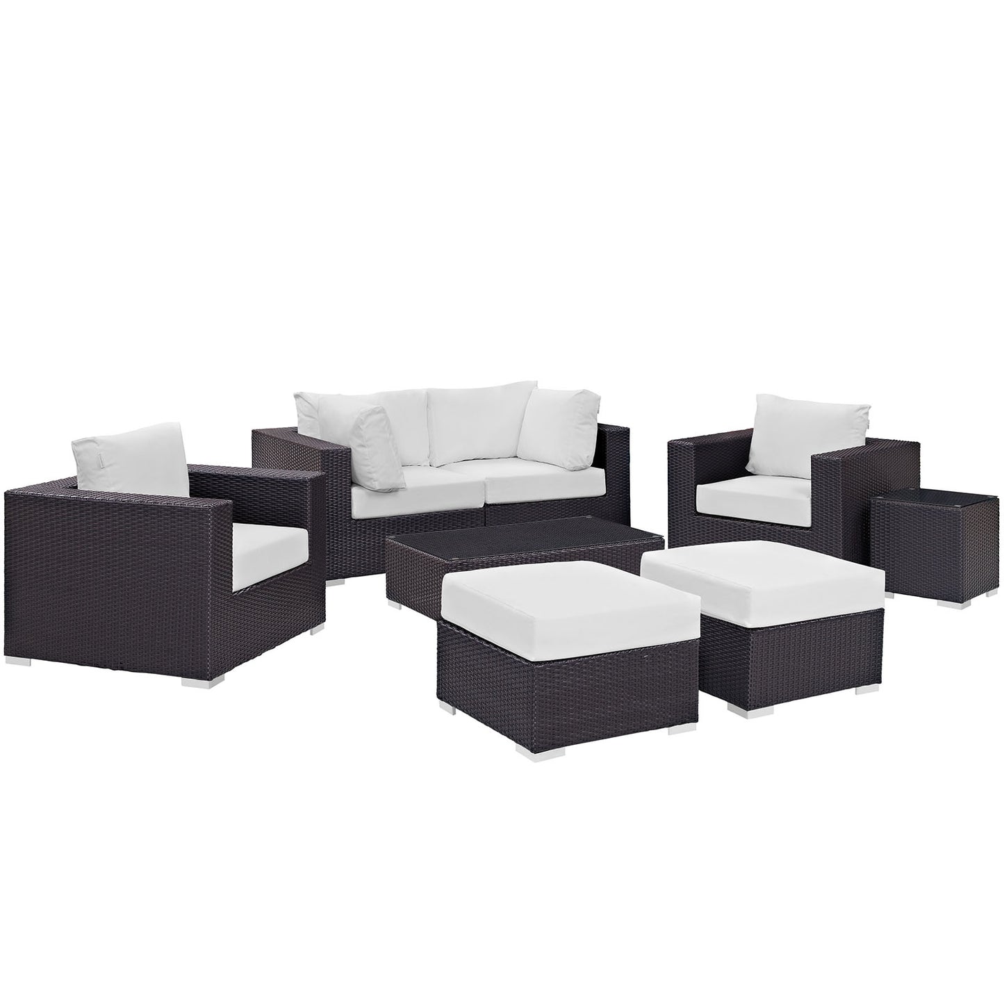 Convene 8 Piece Outdoor Patio Sectional Set Espresso White EEI-2206-EXP-WHI-SET