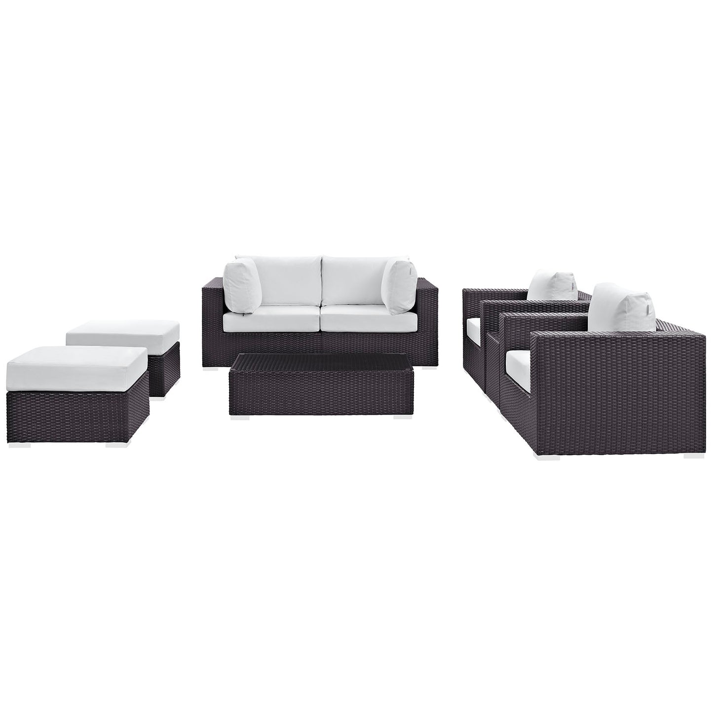 Convene 8 Piece Outdoor Patio Sectional Set Espresso White EEI-2206-EXP-WHI-SET