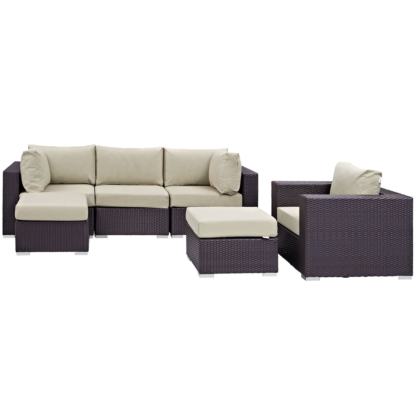 Convene 6 Piece Outdoor Patio Sectional Set Espresso Beige EEI-2207-EXP-BEI-SET