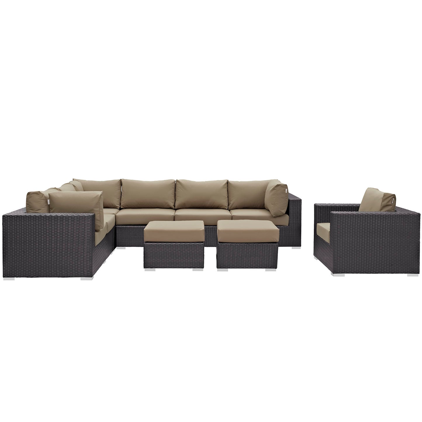 Convene 9 Piece Outdoor Patio Sectional Set Espresso Mocha EEI-2208-EXP-MOC-SET