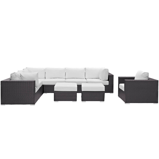 Convene 9 Piece Outdoor Patio Sectional Set Espresso White EEI-2208-EXP-WHI-SET