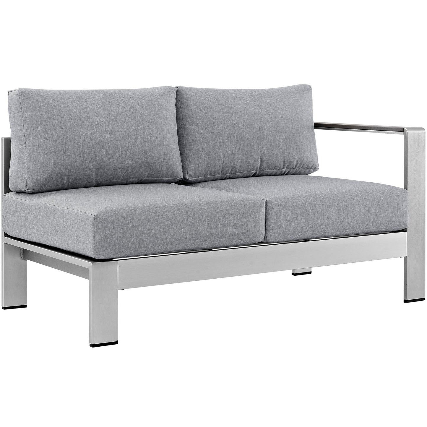 Shore Right-Arm Corner Sectional Outdoor Patio Aluminum Loveseat Silver Gray EEI-2262-SLV-GRY