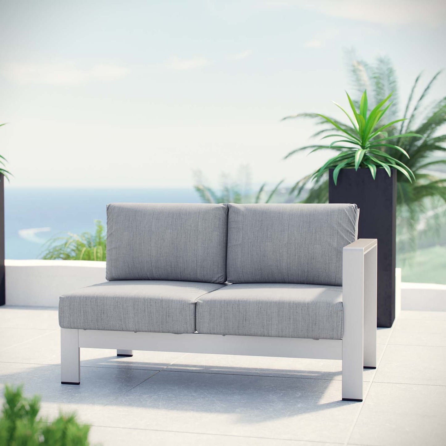 Shore Right-Arm Corner Sectional Outdoor Patio Aluminum Loveseat Silver Gray EEI-2262-SLV-GRY