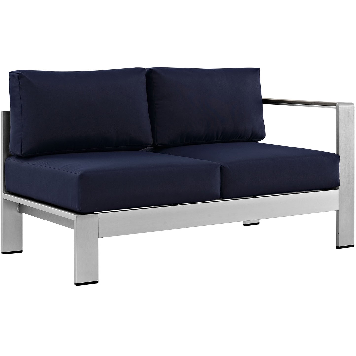 Shore Right-Arm Corner Sectional Outdoor Patio Aluminum Loveseat Silver Navy EEI-2262-SLV-NAV