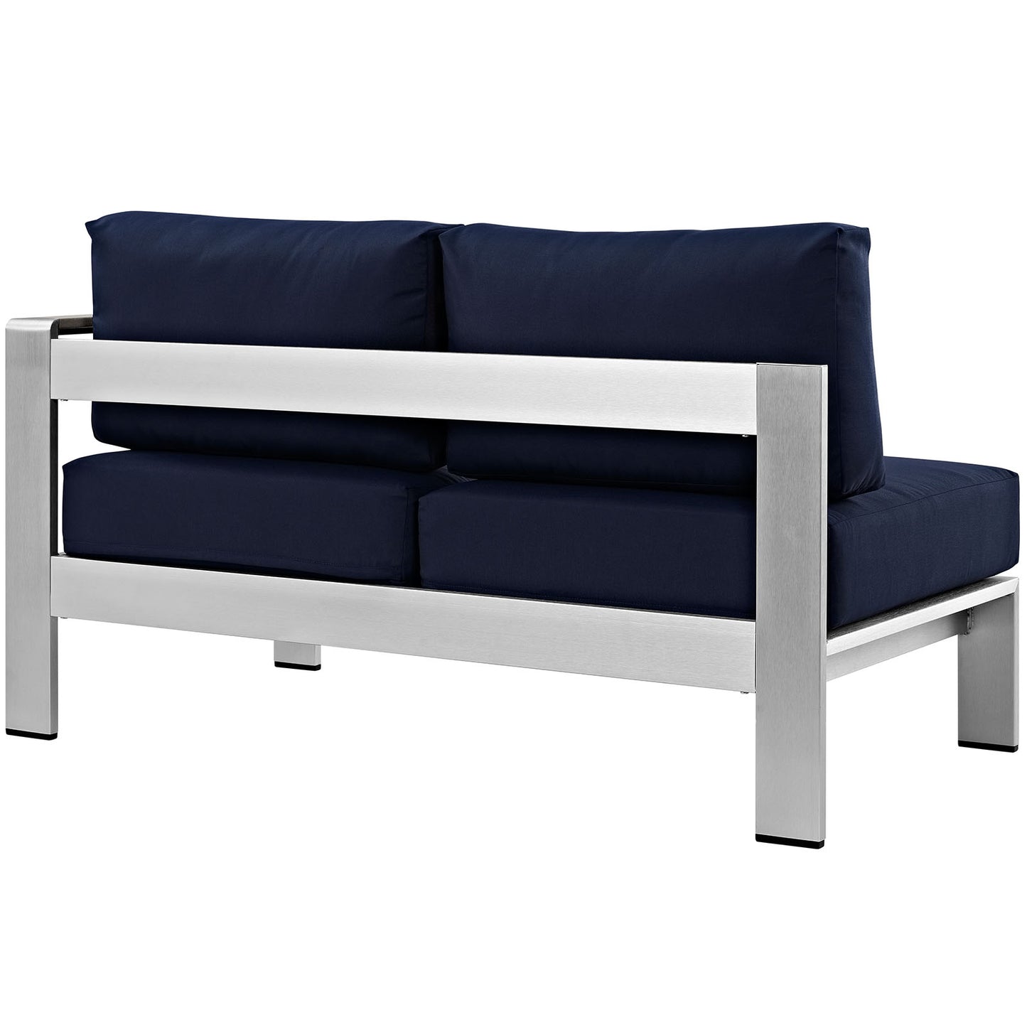 Shore Right-Arm Corner Sectional Outdoor Patio Aluminum Loveseat Silver Navy EEI-2262-SLV-NAV