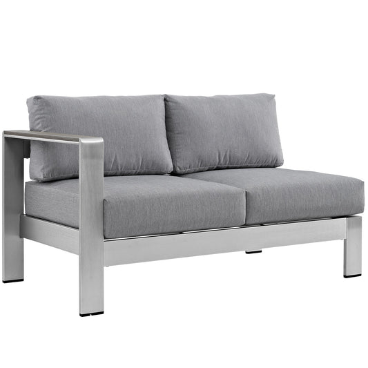 Shore Left-Arm Corner Sectional Outdoor Patio Aluminum Loveseat Silver Gray EEI-2265-SLV-GRY