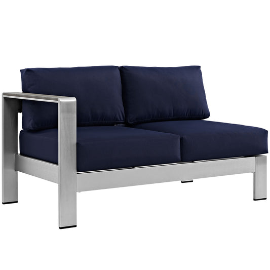 Shore Left-Arm Corner Sectional Outdoor Patio Aluminum Loveseat Silver Navy EEI-2265-SLV-NAV