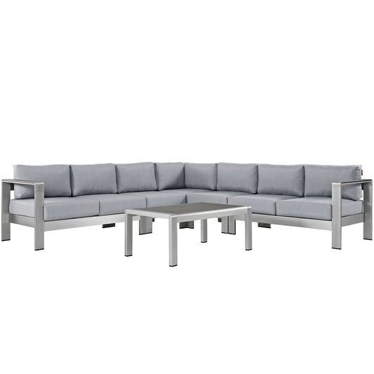 Shore 6 Piece Outdoor Patio Aluminum Sectional Sofa Set Silver Gray EEI-2561-SLV-GRY