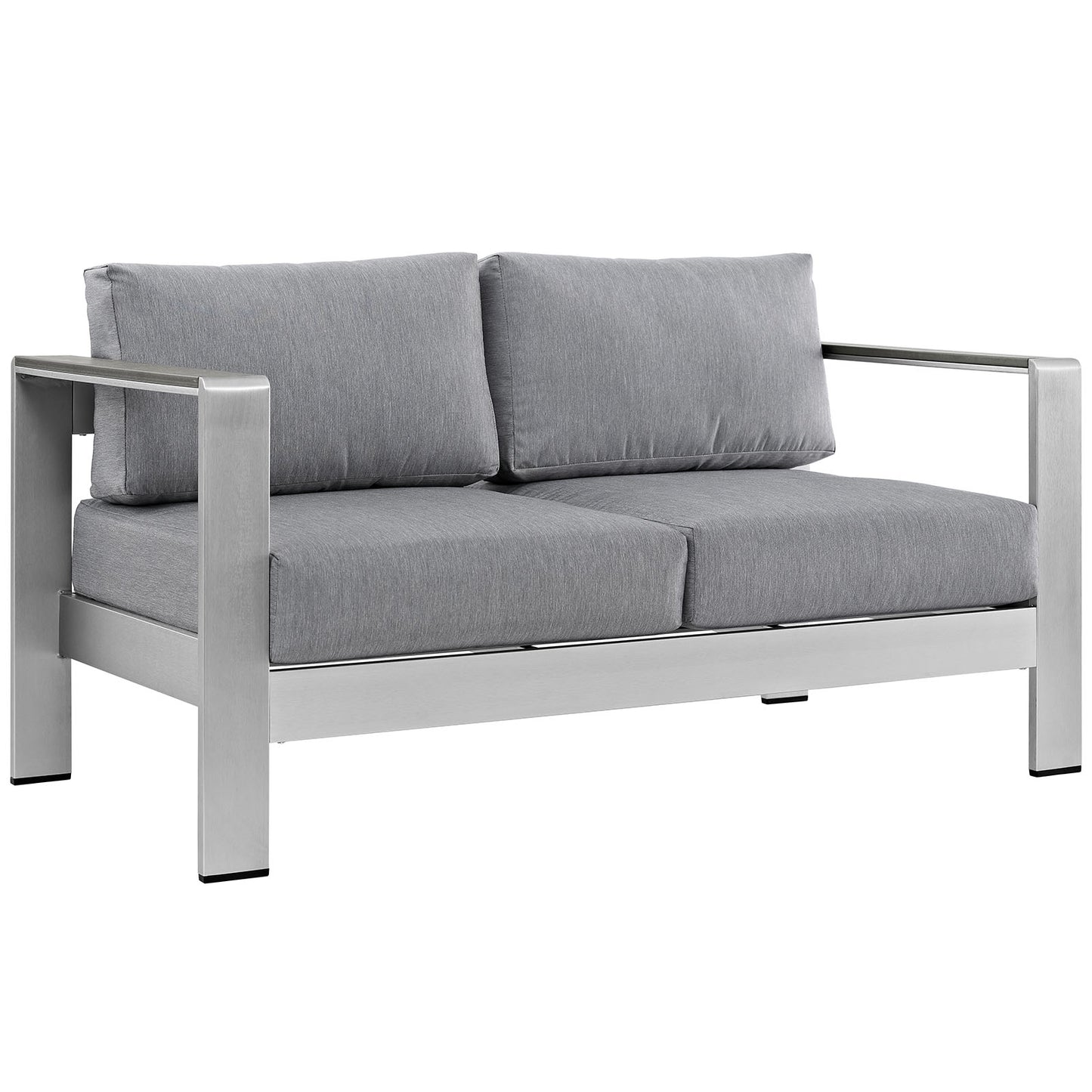 Shore 4 Piece Outdoor Patio Aluminum Sectional Sofa Set Silver Gray EEI-2567-SLV-GRY