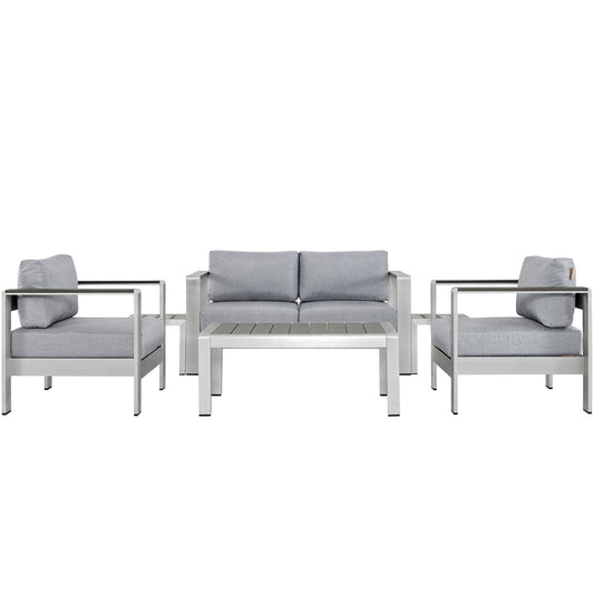 Shore 6 Piece Outdoor Patio Aluminum Sectional Sofa Set Silver Gray EEI-2568-SLV-GRY