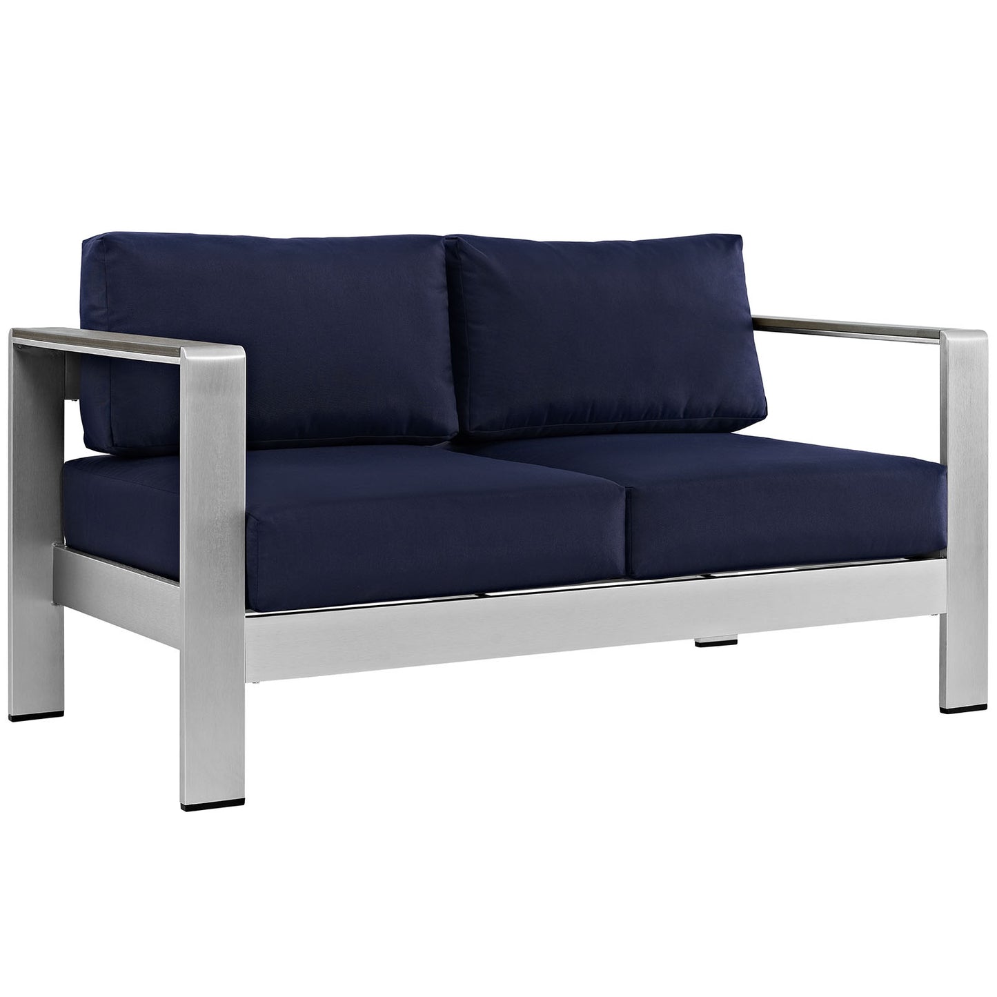 Shore 6 Piece Outdoor Patio Aluminum Sectional Sofa Set Silver Navy EEI-2568-SLV-NAV