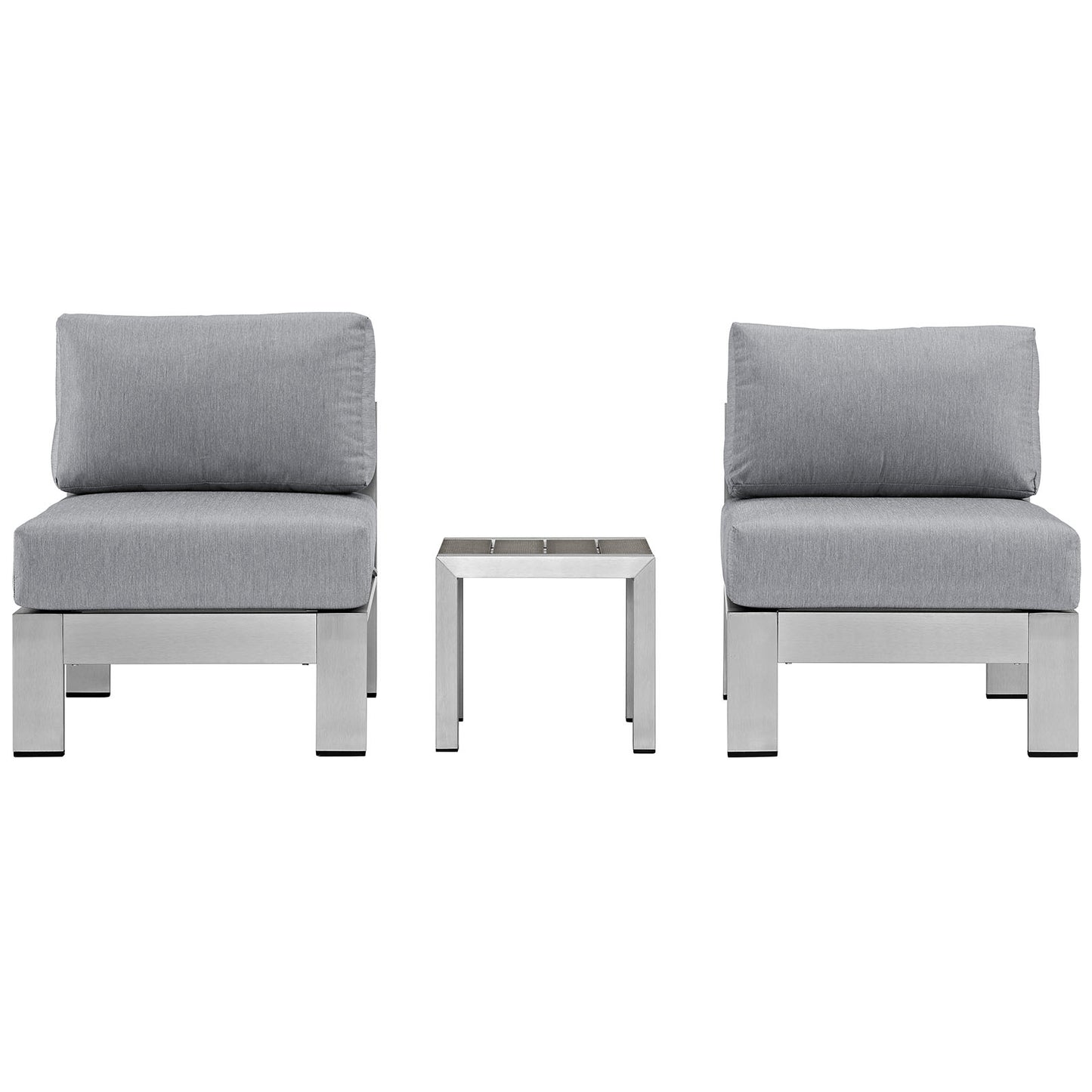 Shore 3 Piece Outdoor Patio Aluminum Sectional Sofa Set Silver Gray EEI-2598-SLV-GRY