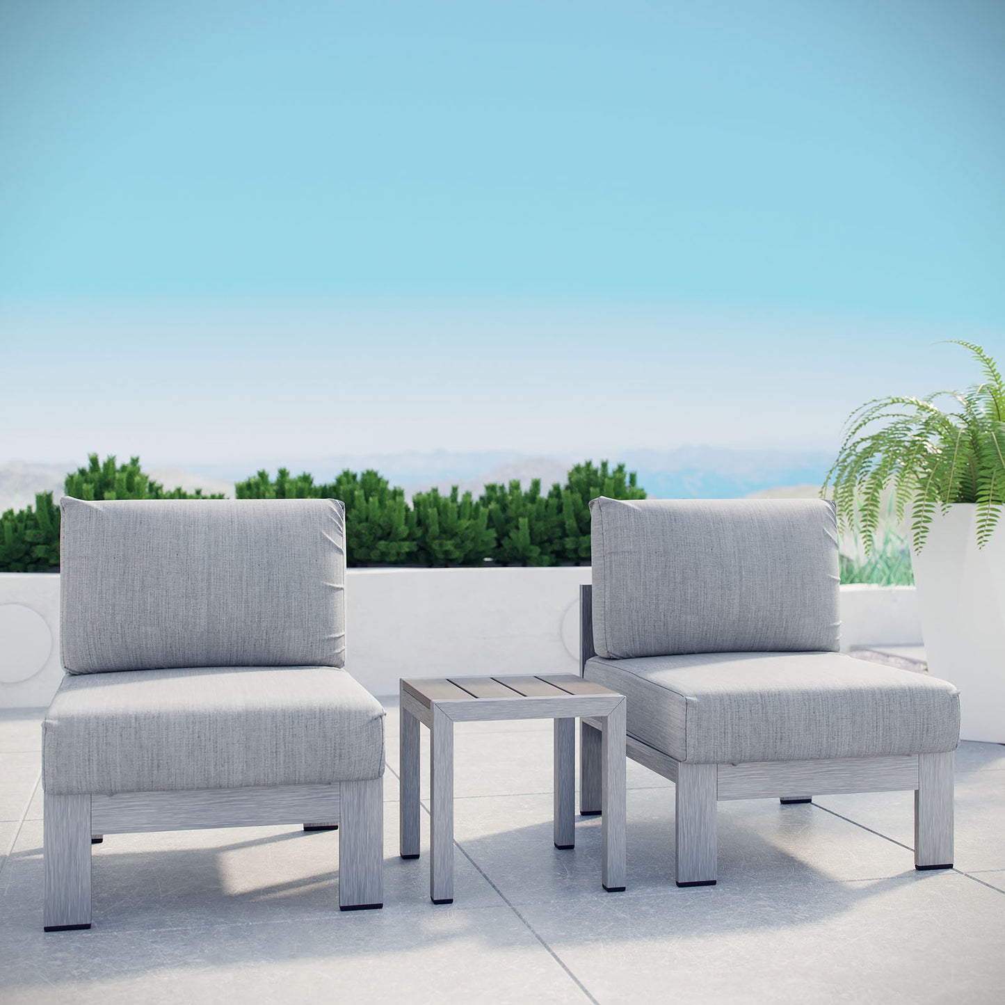 Shore 3 Piece Outdoor Patio Aluminum Sectional Sofa Set Silver Gray EEI-2598-SLV-GRY