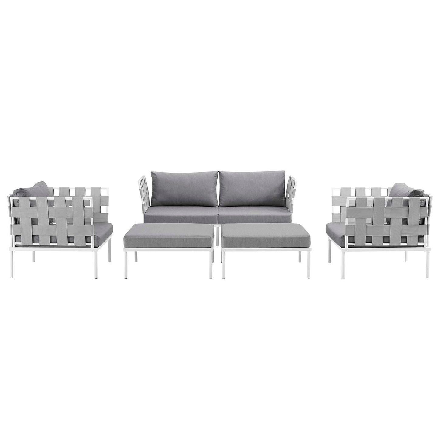 Harmony 5 Piece Outdoor Patio Aluminum Sectional Sofa Set White Gray EEI-2621-WHI-GRY-SET