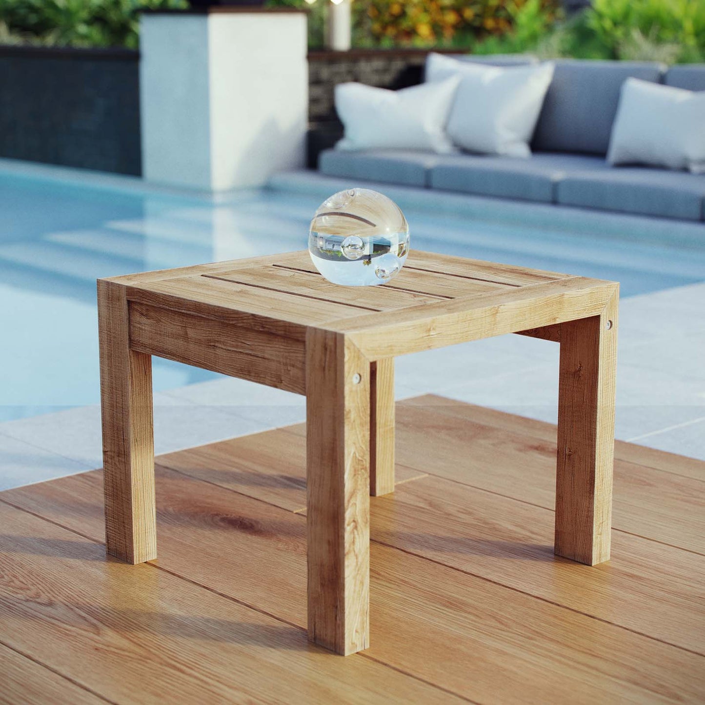 Upland Outdoor Patio Wood Side Table Natural EEI-2709-NAT