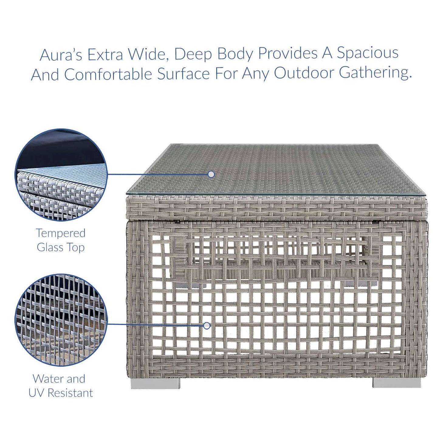 Aura Rattan Outdoor Patio Coffee Table Gray EEI-2919-GRY