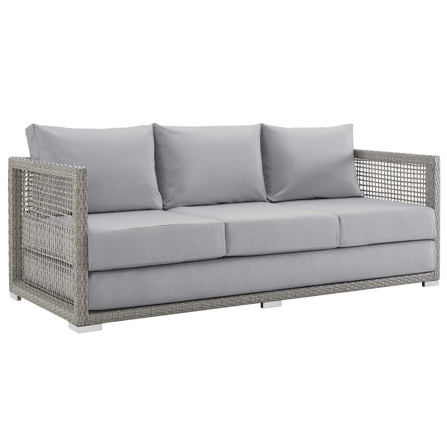 Aura Outdoor Patio Wicker Rattan Sofa Gray Gray EEI-2923-GRY-GRY