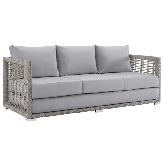 Aura Outdoor Patio Wicker Rattan Sofa Gray Gray EEI-2923-GRY-GRY