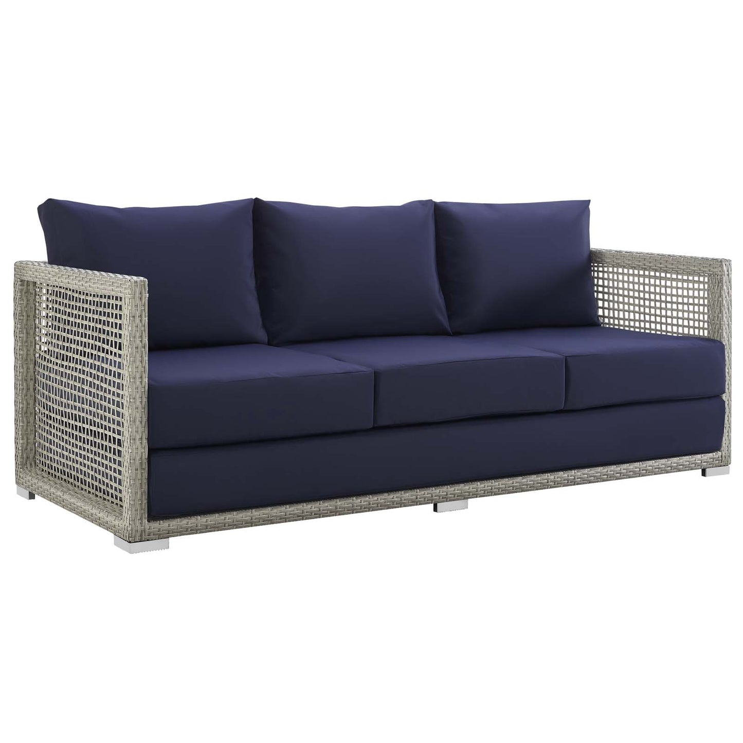 Aura Outdoor Patio Wicker Rattan Sofa Gray Navy EEI-2923-GRY-NAV