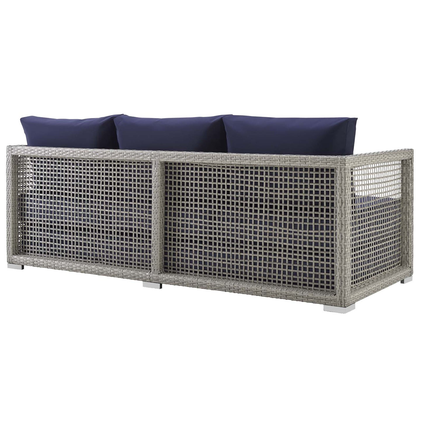 Aura Outdoor Patio Wicker Rattan Sofa Gray Navy EEI-2923-GRY-NAV