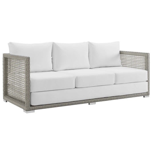 Aura Outdoor Patio Wicker Rattan Sofa Gray White EEI-2923-GRY-WHI