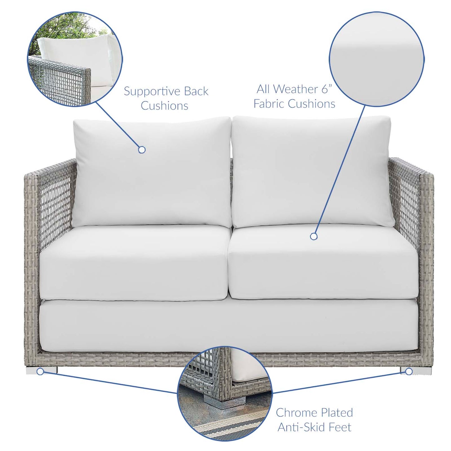 Aura Outdoor Patio Wicker Rattan Loveseat Gray White EEI-2924-GRY-WHI